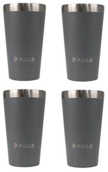 Kit com 4 Copos Térmicos Pullo Fun 480ML Cinza