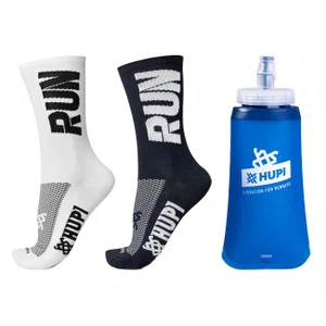 Kit Corrida 2 Meias HUPI RUN + Garrafa Soft Flask 350ML