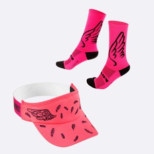 Kit Corrida HUPI Asas Rosa Viseira e Meia