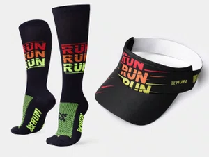 Kit Corrida HUPI Meia Longa e Viseira Run Run Run Preto