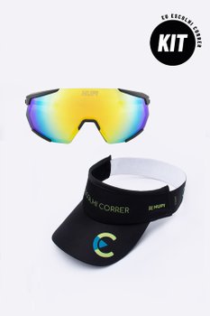 Kit Eu Escolhi Correr - Viseira A Rápida e Óculos Aspen Preto Lente Dourado Kit Eu Escolhi Correr - Viseira A Rápida e Óculos Aspen Preto Lente Dourado