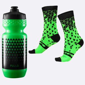 Kit Garrafa Pullo 600ML Inca Verde Neon e Meia Hupi Tetris Green