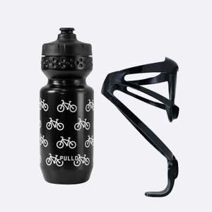 Kit Garrafa Pullo Bike Preto 600ml + Suporte