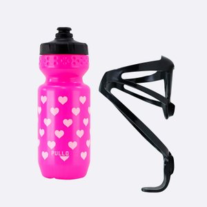 Kit Garrafa Pullo Bike Rosa 600ml + Suporte