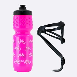 Kit Garrafa Pullo Bike Rosa 750ml + Suporte