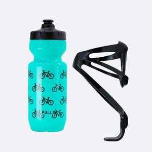 kit Garrafa Pullo Bike Verde Agua 600ml + Suporte