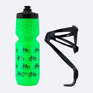 Kit Garrafa Pullo Bike Verde Neon 750ml + Suporte