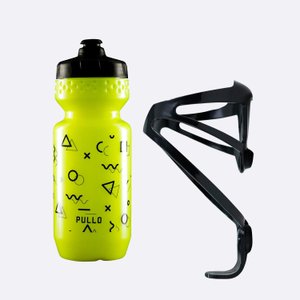 Kit Garrafa Pullo Eureka Amarelo Neon 600ml + Suporte