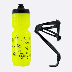Kit Garrafa Pullo Eureka Amarelo Neon 750ml + Suporte