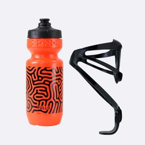 kit Garrafa Pullo Labirin Laranja 600ml + Suporte