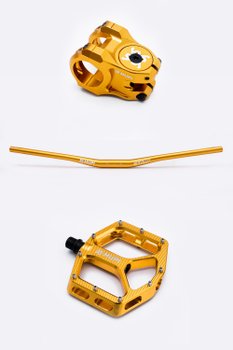 Kit Guidão + Mesa 35mm + Pedal HUPI Strip Dourado Kit Guidão + Mesa 35mm + Pedal HUPI Strip Dourado