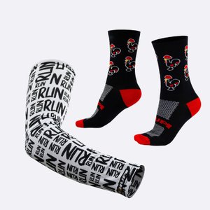 Kit Manguito HUPI Run Branco e Meia HUPI Galo Preto