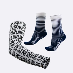 Kit Manguito HUPI Run Branco e Meia HUPI Hyperline Azul Marinho/Branco