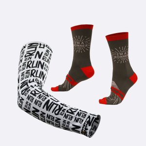 Kit Manguito HUPI Run Branco e Meia HUPI Im a Runner Cinza