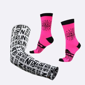Kit Manguito HUPI Run Branco e Meia HUPI Im a Runner Rosa
