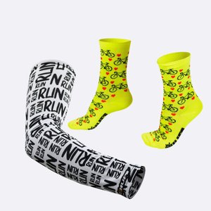 Kit Manguito HUPI Run Branco e Meia HUPI Love Bike Amarelo Neon
