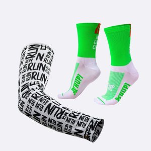 Kit Manguito HUPI Run Branco e Meia HUPI No Day Off Verde/Branco