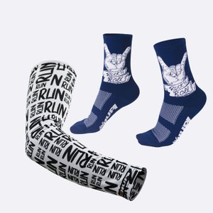 Kit Manguito HUPI Run Branco e Meia HUPI Rock N Roll Azul Marinho