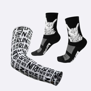 Kit Manguito HUPI Run Branco e Meia HUPI Rock N Roll Preto