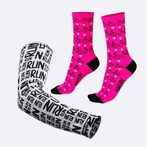 Kit Manguito HUPI Run Branco e Meia HUPI Rosa Love Bike