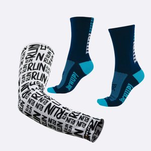 Kit Manguito HUPI Run Branco e Meia HUPI Siena Azul Marinho