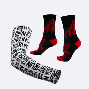 Kit Manguito HUPI Run Branco e Meia HUPI Sonhe Treine Alcance Preto/Vermelho