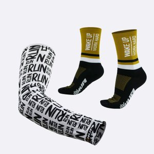 Kit Manguito HUPI Run Branco e Meia HUPI Wake Up Dourado/Preto
