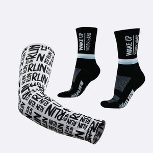 Kit Manguito HUPI Run Branco e Meia HUPI Wake Up Preto/Branco