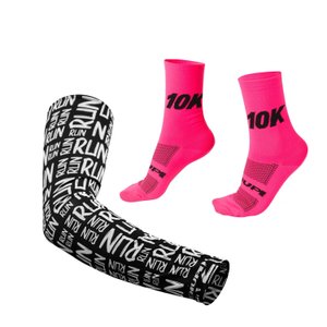 Kit Manguito HUPI Run Preto e Meia HUPI 10K Rosa Neon