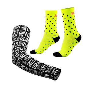 Kit Manguito Preto e Meia Amarelo Neon Dots - LT para pés menores 34-38