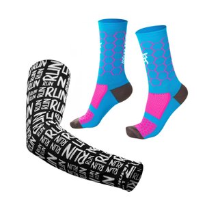 Kit Manguito HUPI Run Preto e Meia HUPI Azul / Rosa Colmeia