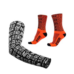 Kit Manguito HUPI Run Preto e Meia HUPI Biometria Laranja Neon