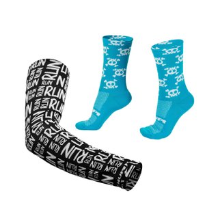Kit Manguito HUPI Run Preto e Meia Hupi Crazy Skull Azul