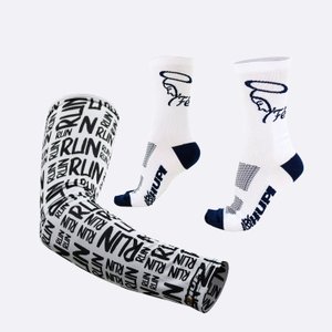 Kit Manguito HUPI Run Preto e Meia Hupi Fé Branco e azul