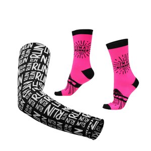 Kit Manguito HUPI Run Preto e Meia HUPI Im a Runner Rosa
