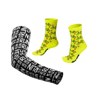 Kit Manguito HUPI Run Preto e Meia HUPI Love Bike Amarelo Neon
