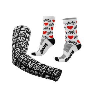 Kit Manguito HUPI Run Preto e Meia HUPI Love Bike Branco