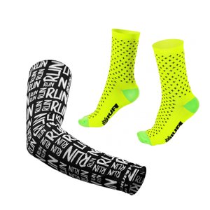 Kit Manguito HUPI Run Preto e Meia HUPI Max Amarelo Neon