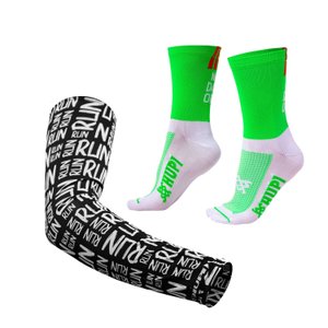 Kit Manguito HUPI Run Preto e Meia HUPI No Day Off Verde/Branco