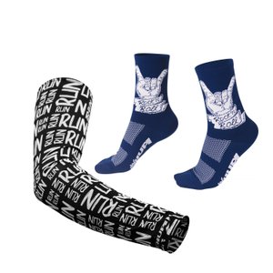 Kit Manguito HUPI Run Preto e Meia HUPI Rock N Roll Azul Marinho