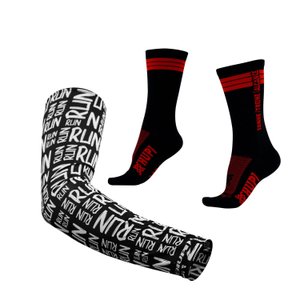 Kit Manguito HUPI Run Preto e Meia HUPI Sonhe Treine Alcance Preto/Vermelho