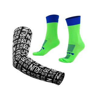 Kit Manguito HUPI Run Preto e Meia HUPI Star One Verde/Azul