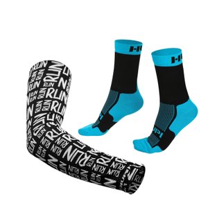 Kit Manguito HUPI Run Preto e Meia HUPI Ultra Azul