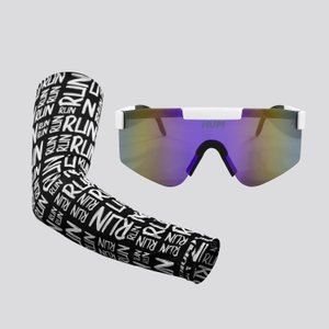 Kit Manguito Preto e Óculos Maverick Branco/Preto - Lente Roxo Espelhado