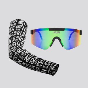 Kit Manguito Preto e Óculos Maverick Preto - Lente Verde Espelhado