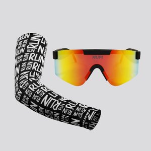 Kit Manguito Preto e Óculos Maverick Preto/Vermelho - Lente Vermelho Espelhado