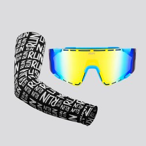 Kit Manguito Preto e Óculos Vapor Azul e Branco - Lente Dourado Espelhado