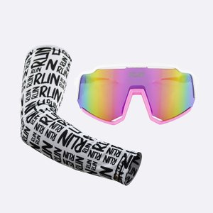 Kit Manguito Preto e Óculos Brisa Branco/Rosa - Lente Rosa Espelhado