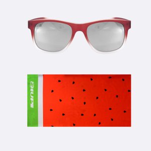 Kit pedal Óculos de Sol HUPI Brile Armação Vermelho/Cristal Lente Preta Espelhada e Bandana Melancia