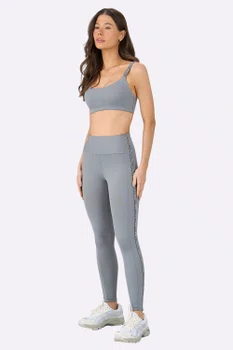 Legging Alto Giro Elástico Personalizado Feminina Cinza Sky